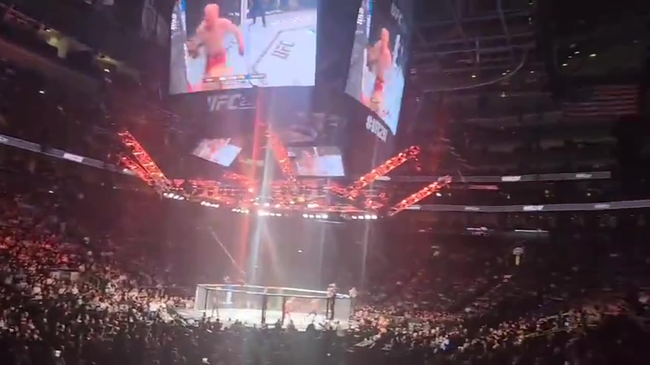 "Fuck Trudeau" chants break out amongst the crowd at the UFC 297 event in Toronto, Canada.