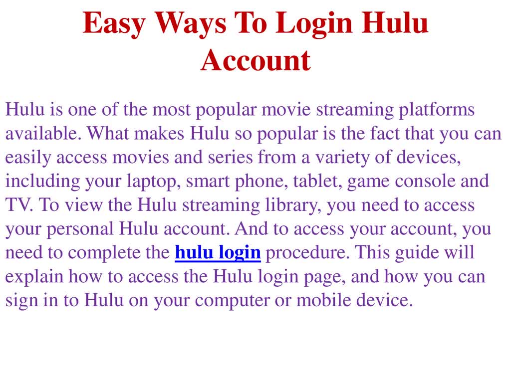 Easy Ways To Login Hulu Account