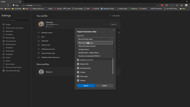 Importing bookmarks into Edge
