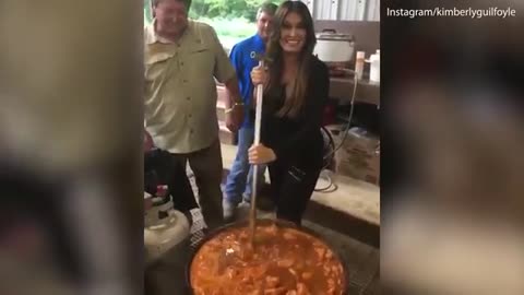 Kimberly Guilfoyle stirs alligator gumbo