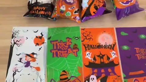 50pcs/set Halloween Party Plastic Candy Bags Pumpkin & Ghost