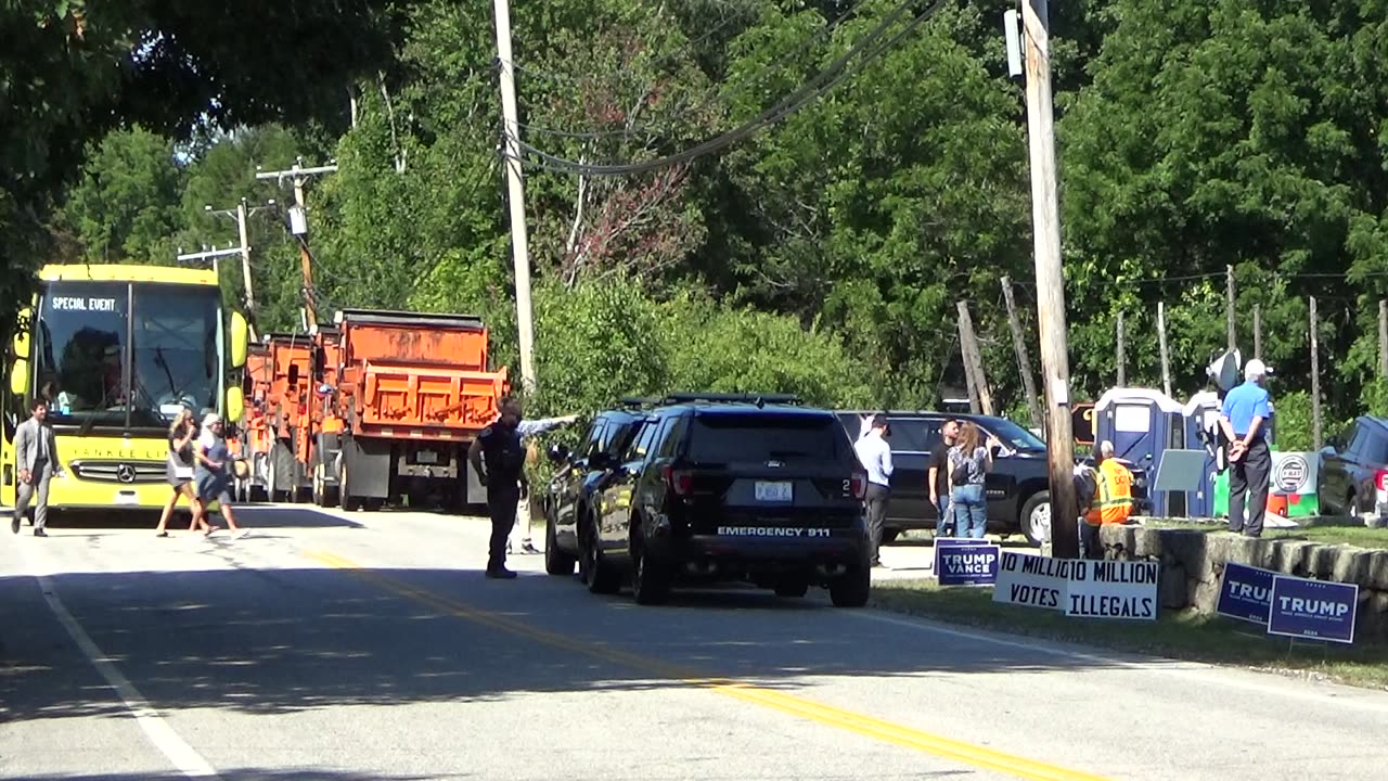 Video 3 - Proof that Kamala Harris has to bus people to support her NH rally (Mostly MA plates)