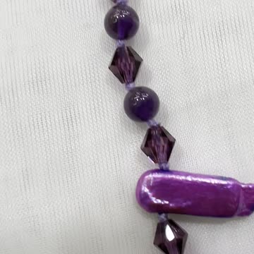Handmade + Knotting Unique 19~21” Adjustable Necklace with 925 Silver, Amethyst