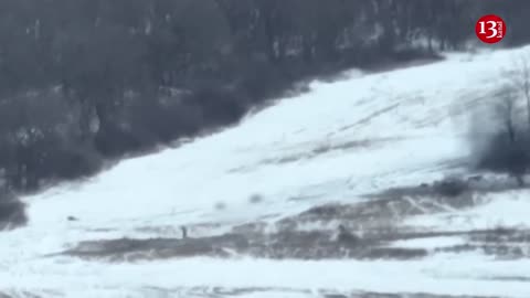 Russian soldiers carrying the wounded in snowy area were hit by mortar fire - two strikes in a row