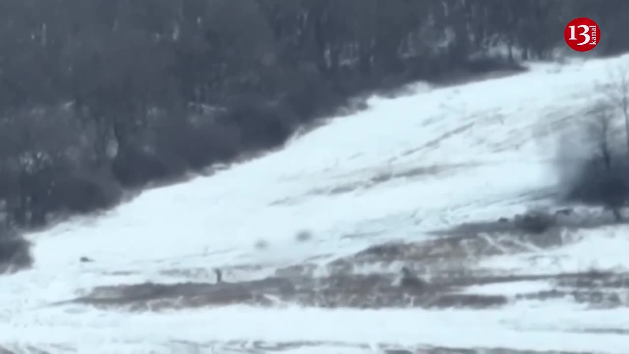 Russian soldiers carrying the wounded in snowy area were hit by mortar fire - two strikes in a row