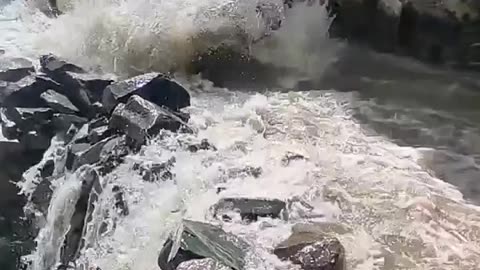 Driving skill of Indian driver on jeep in full flow water.