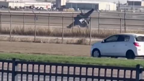 Watch moment pilot ejects as jet crashes