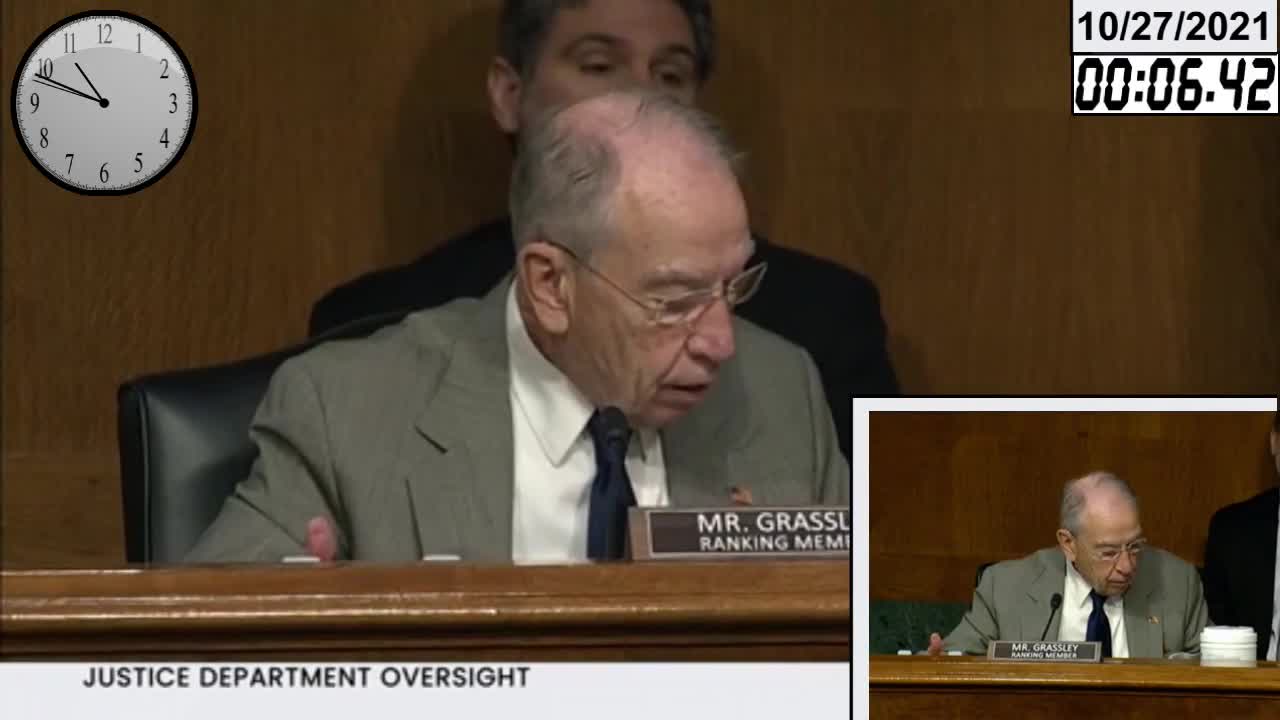 Sen Chuck Grassley drills A.G. Garland on FBI memo * 10-27-2021