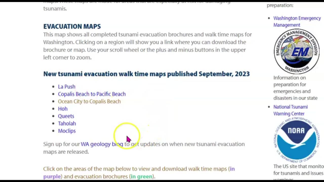 Washington M 3.1 Earthquake Puget Sound, Tacoma Area, Tsunami Evacuation Walk Maps