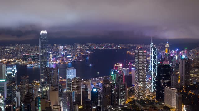 Drone footage of a city night lights