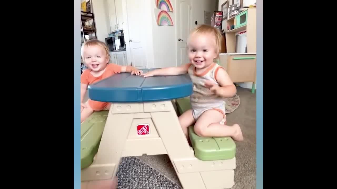 Lovely and interesting twins' daily play