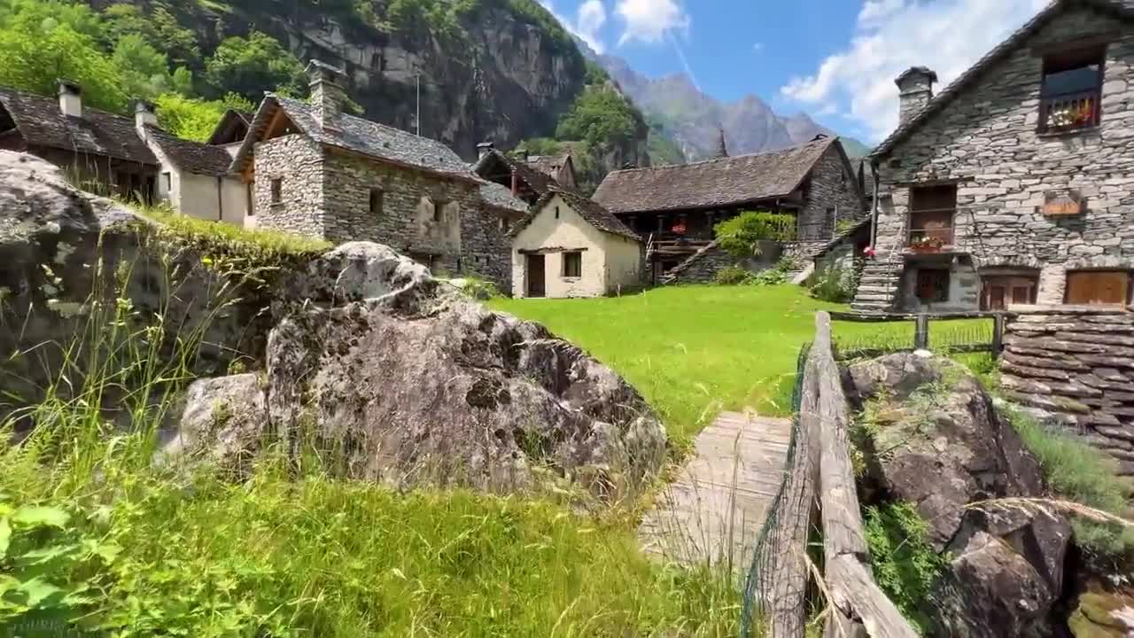 A beautiful Swiss village full of stone houses