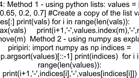 Get topN ranking indices and values from numpy array