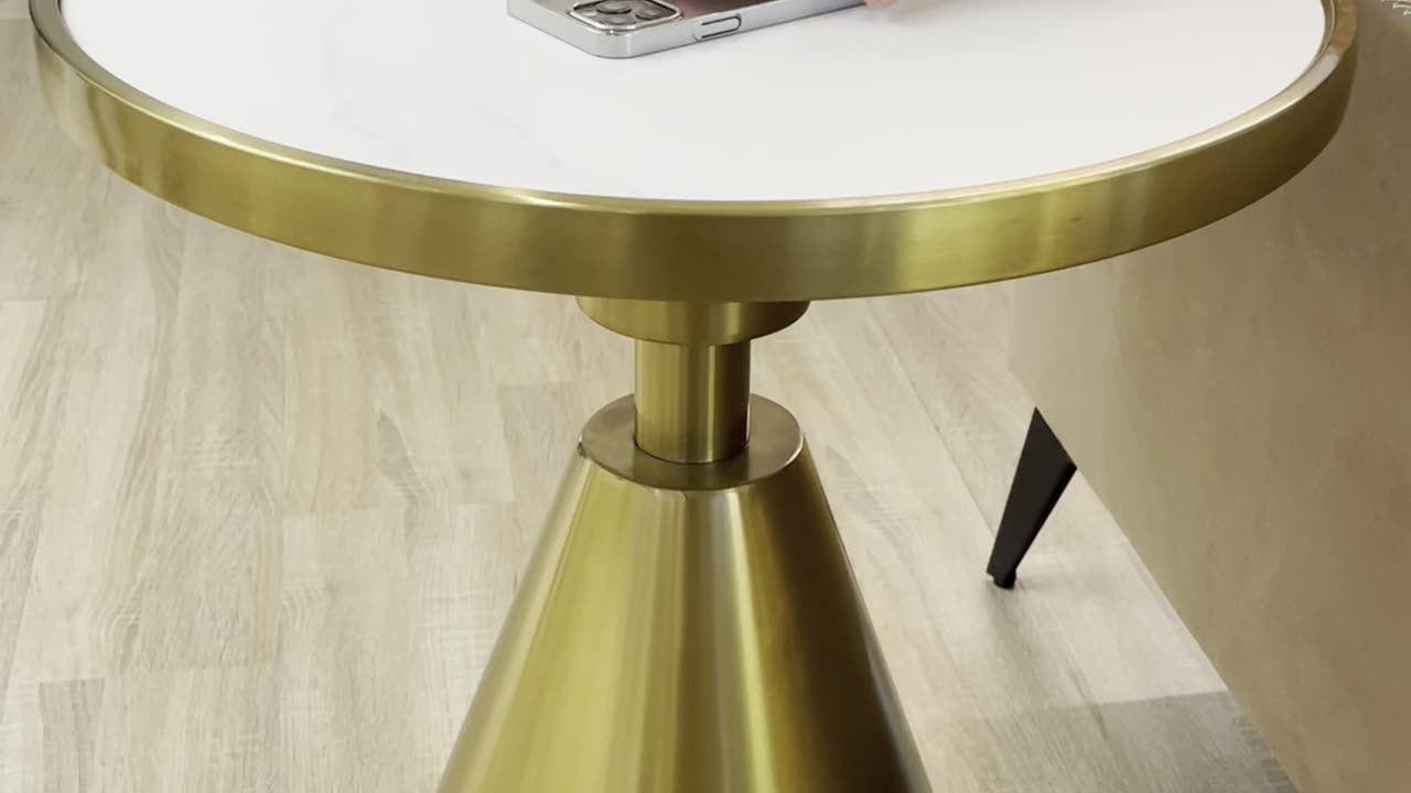 small round sintered stone golden color stainless side table coffee table