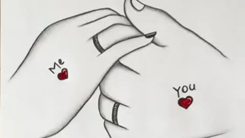 Romantic couple holding hands drawing