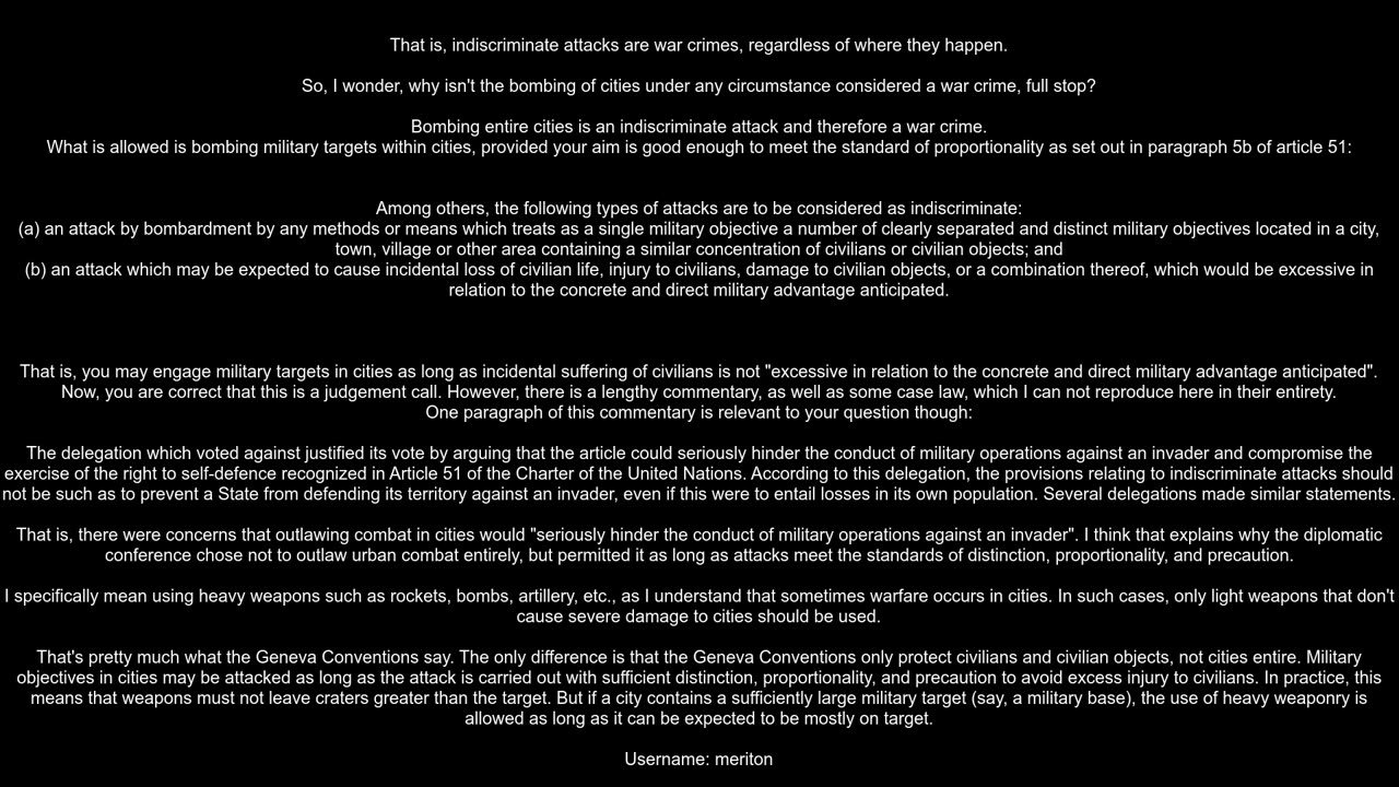 Why isn39t bombing cities under any circumstance a war crime Same applies to launching attacks from