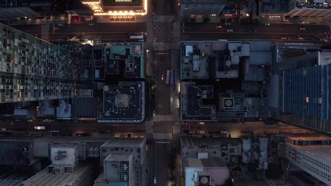 City streets above the buildings at night