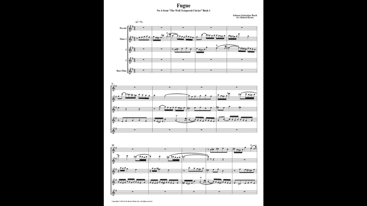 J.S. Bach - Well-Tempered Clavier: Part 1 - Fugue 06 (Flute Quintet)