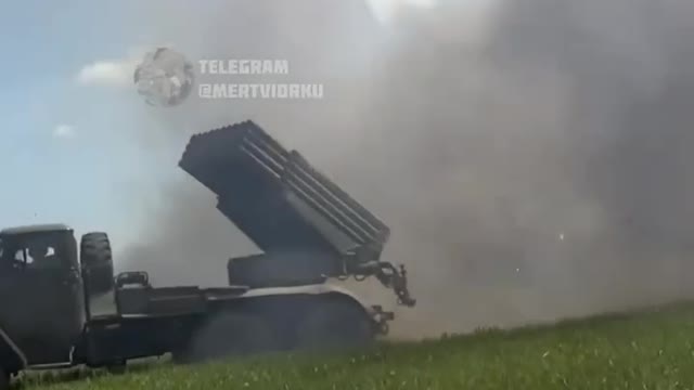 TWO 122-MM BM-21 GRAD, CAPTURED BY THE ARMED FORCES OF UKRAINE FROM THE KATSAPS, ARE FIRING AT RUSSIAN POSITIONS IN THE IZYUM AREA