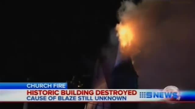 Nine News. 'Church Fire: Historic Building Destroyed.' Holy Trinity Hall Fire News Report.