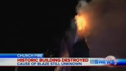 Nine News. 'Church Fire: Historic Building Destroyed.' Holy Trinity Hall Fire News Report.