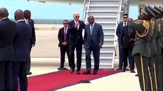 Biden arrives at Angolan port city of Lobito to tout railway plans