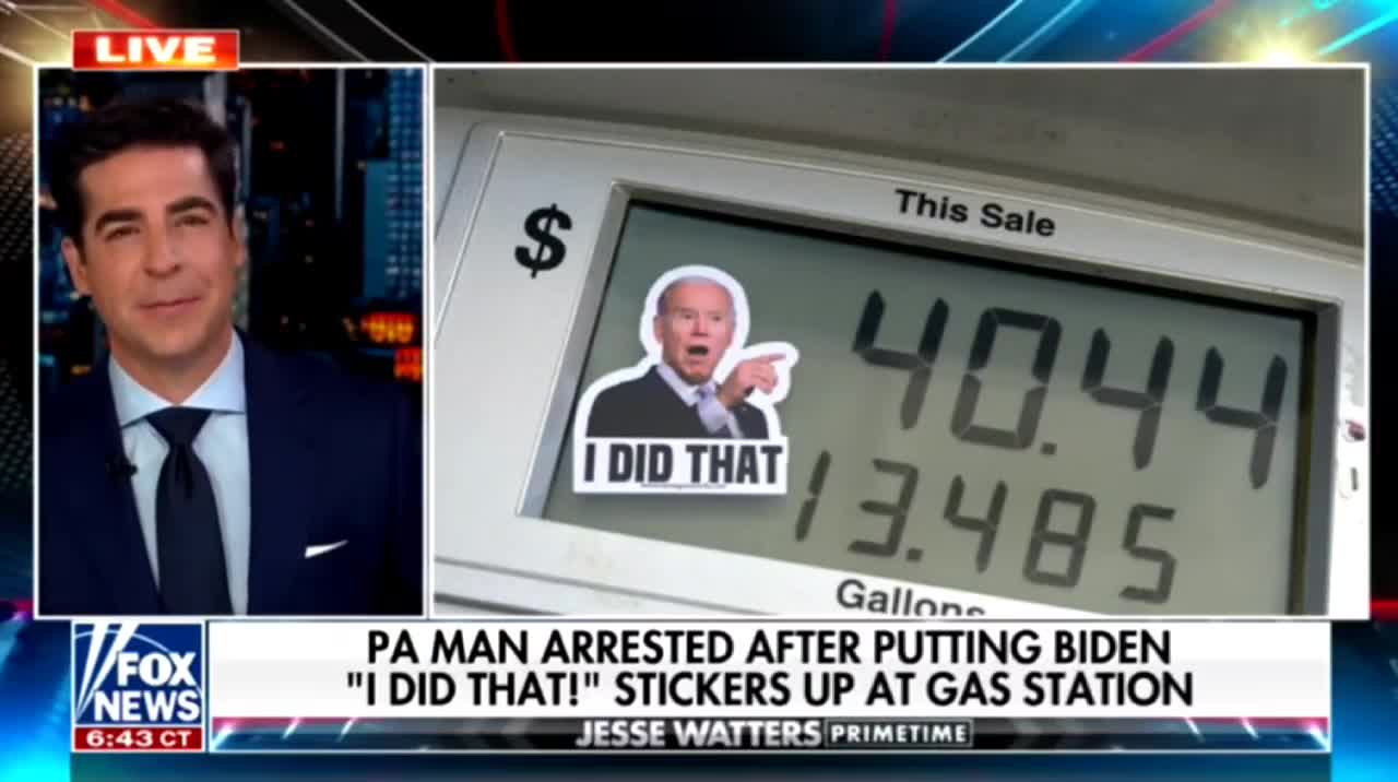 Man arrested for putting stickers Biden "I did that" stickers on gas pumps