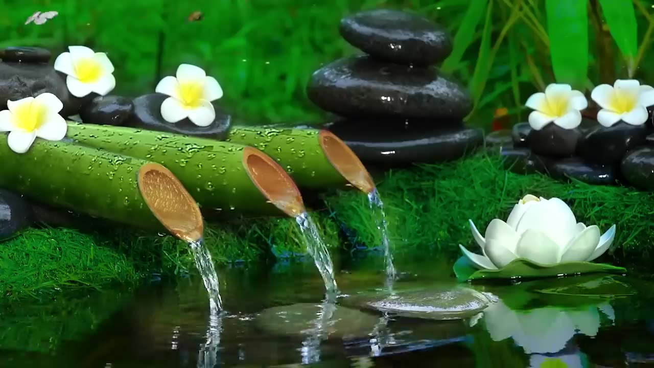 Relaxing Piano Music Bamboo Water Fountain 🎋 Soft Music for Deeper Sleep, Meditation, Stress Relief.