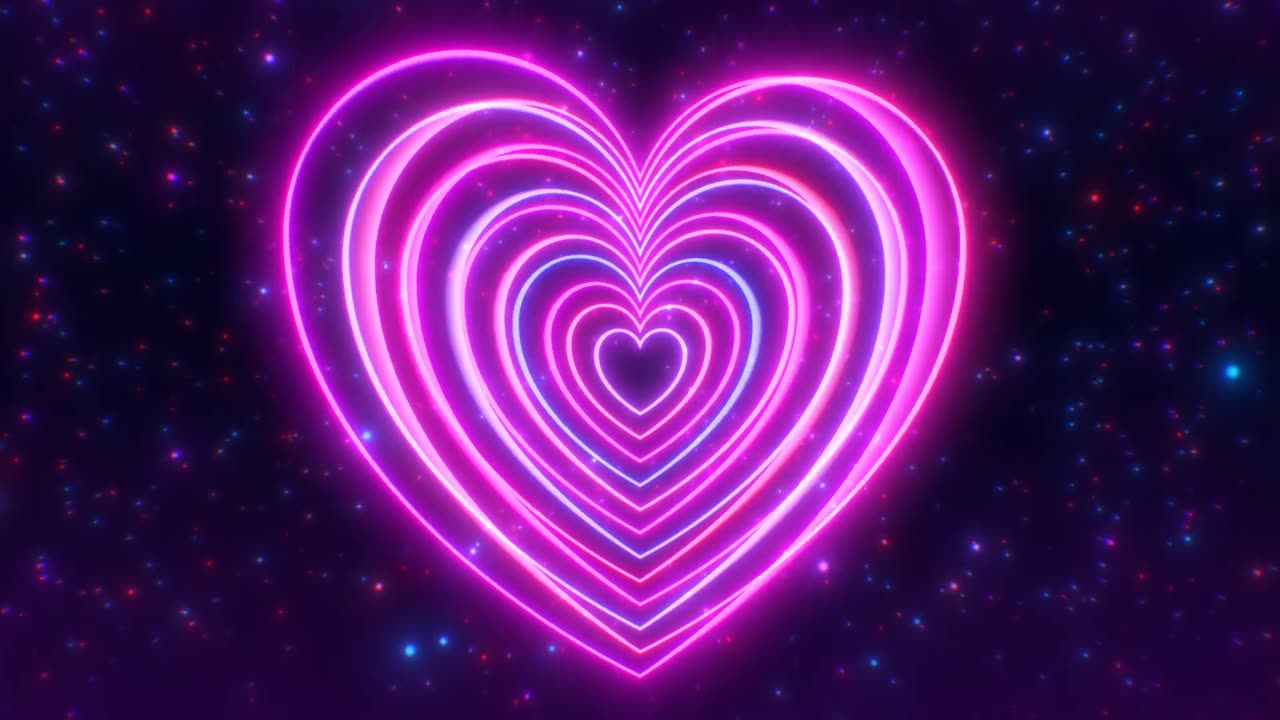 814. Spinning Interleaved Love Heart Shapes Glowing Bright Pink Neon Light