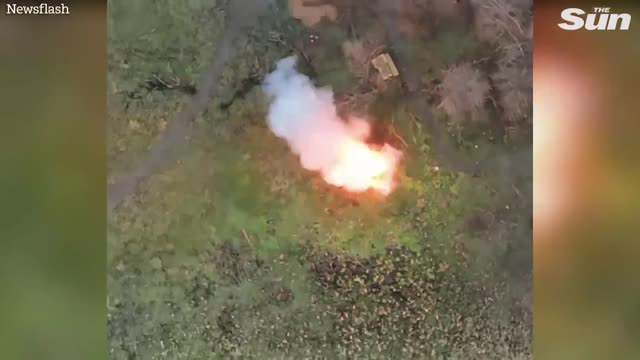 Ukrainian forces blow up Russian ammo depot using drone bombs