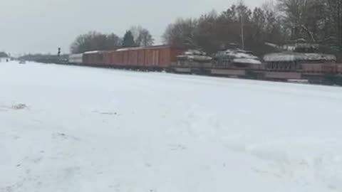 Transportation of battle tanks in Belarus.