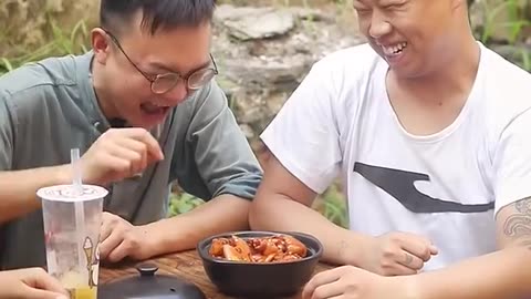 Funny family mukbang delicious food