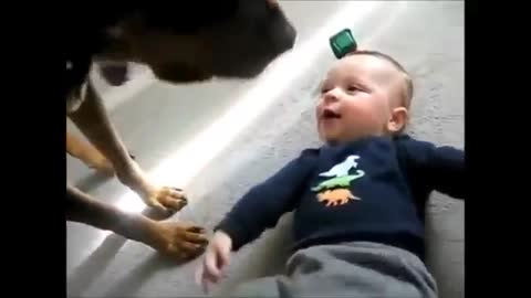 The cute baby and dog 🥰