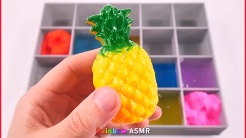 Satisfying Video l How to make Rainbow Pool into Mixing All My Glossy Slime & Fruit Cutting ASMR #65