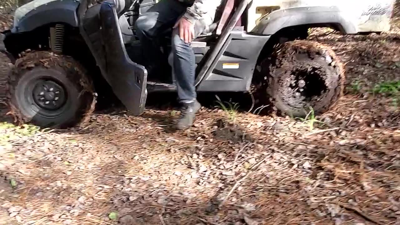 side by side stuck/playing in the mud