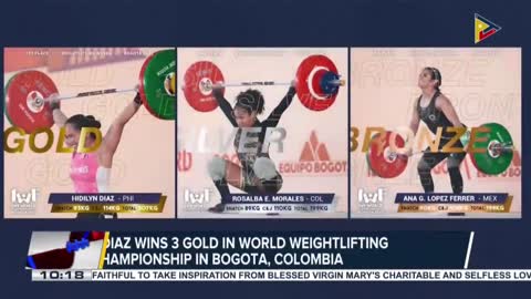 Hidilyn Diaz wins 3 gold in World Weightlifting Championship in Bogota, Colombia