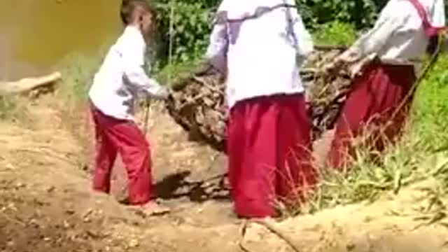 This is how some kids go to school in rural village in Indonesia