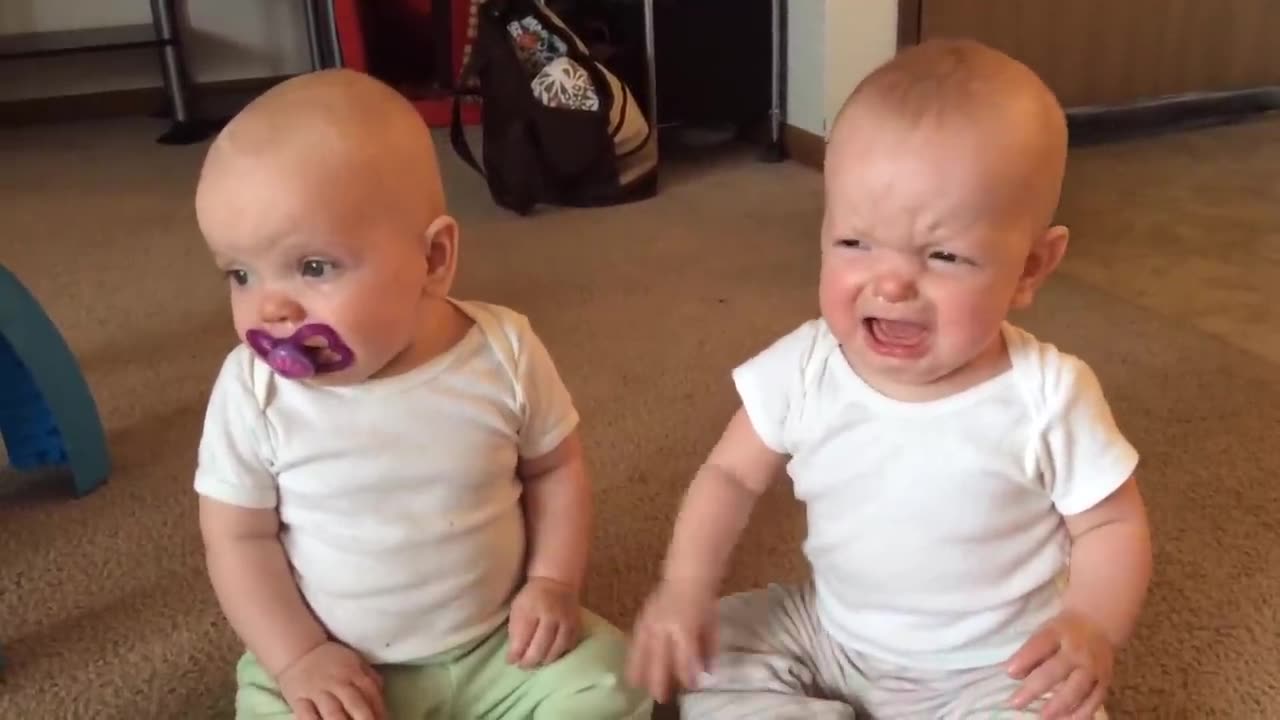 Adorable Twin Baby Girls Engage in Hilarious Battle!