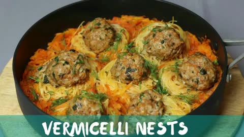 Delicious Meatballs in Vermicelli Nests