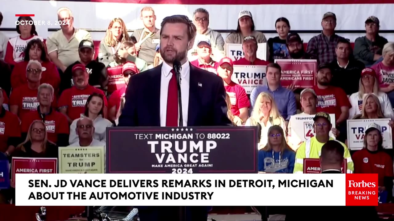 JD Vances Outlines Donald Trumps Record And Kamala Harriss Failures During A Rally In Detroit, MI