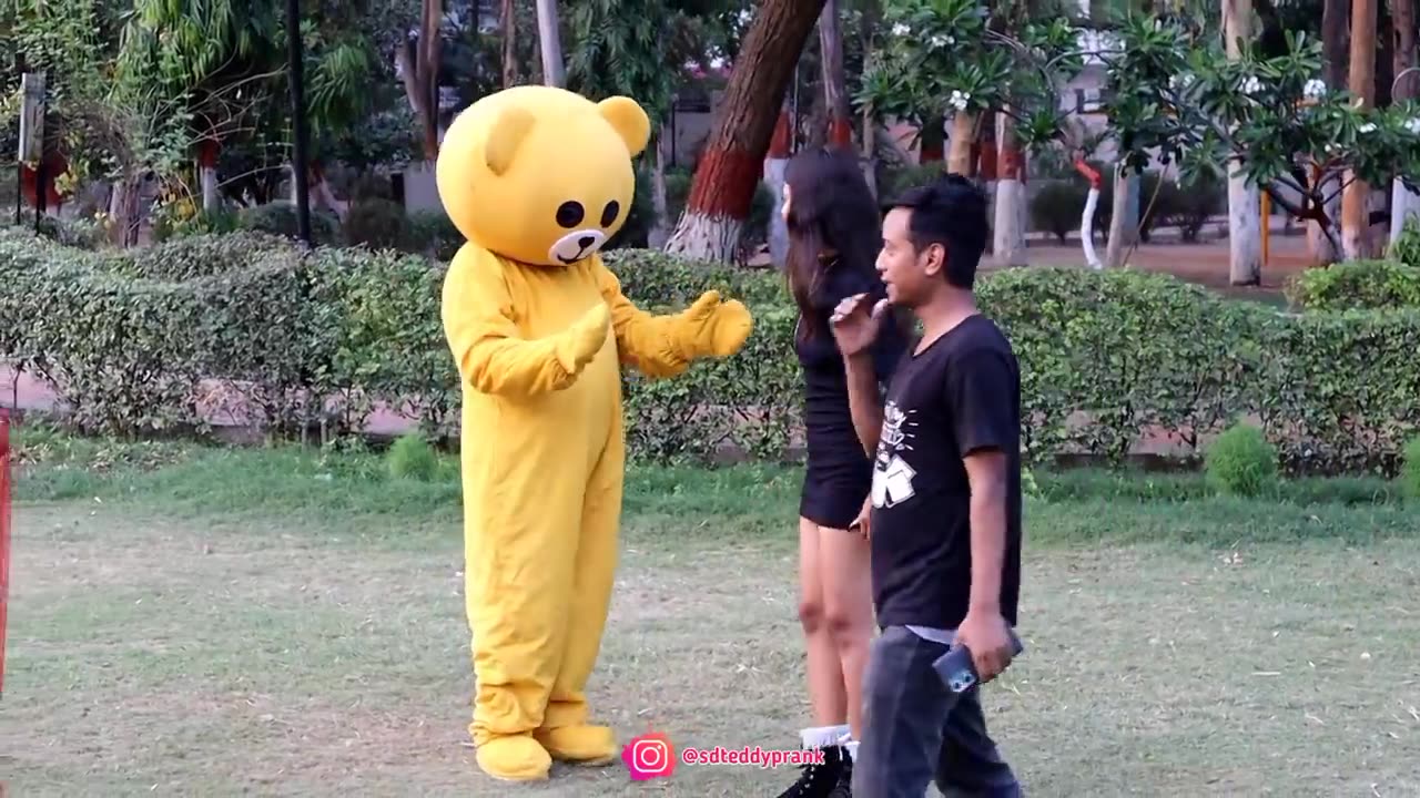 Teddy bear prank with cute girls