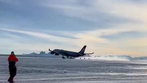 Ever seen a plane land in Antarctica? Well, here it is, this A340 landing!