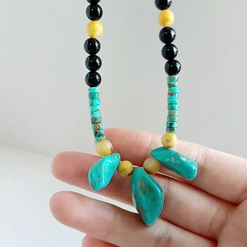 Natural turquoise and Bumble bee with Black onyx gemstone necklace Unique Gifts for Women