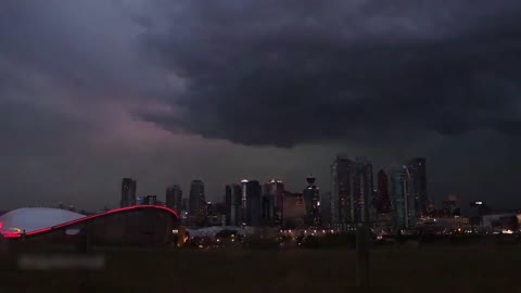 Lightning Bolts Flash Across the Sky in Calgary in Canada