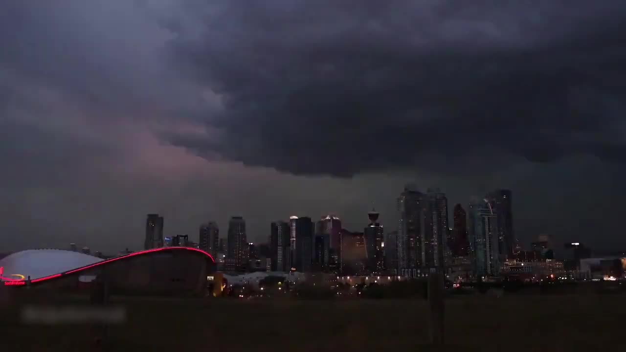 Lightning Bolts Flash Across the Sky in Calgary in Canada