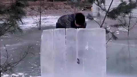 Watch them build an ice brick house! 🥶