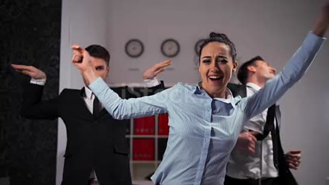 Three joyful dancing