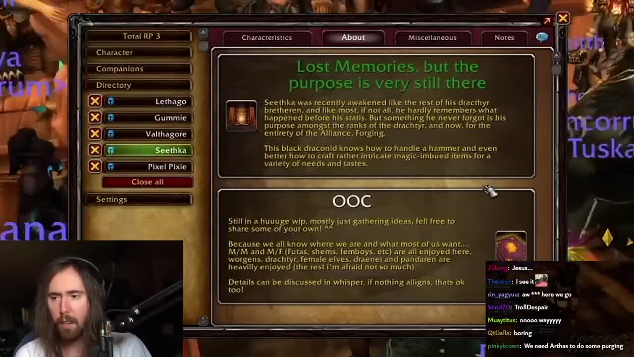 Asmongold inspects the profile of a DEGENERATE WoW Roleplayer