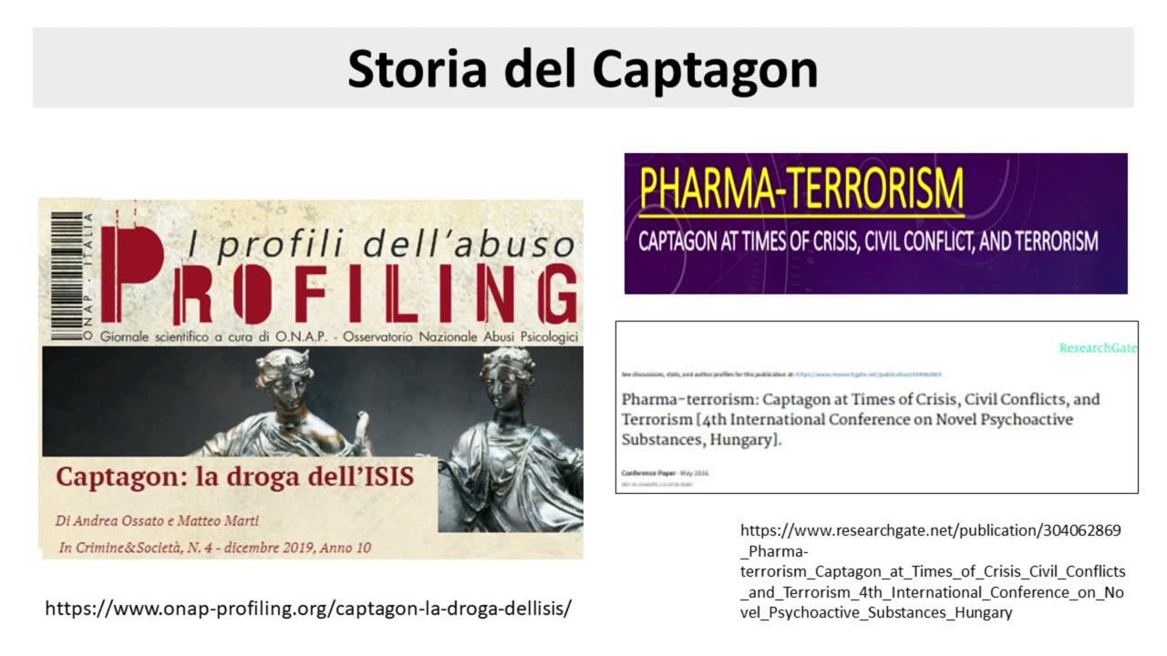 CAPTAGON,la droga del terrore DOCUMENTARIO il documentario tratta le droghe dal punto di vista prettamente scientifico e farmacologico.NON SI INCITA NESSUNO A FARNE USO E DI NON USARE QUESTE DROGHE SINTETICHE