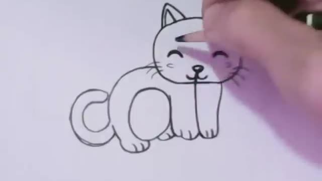 Very Easy! How to turn Words Cat Into a Cartoon Cat. (Word toons) learning step by step for kid